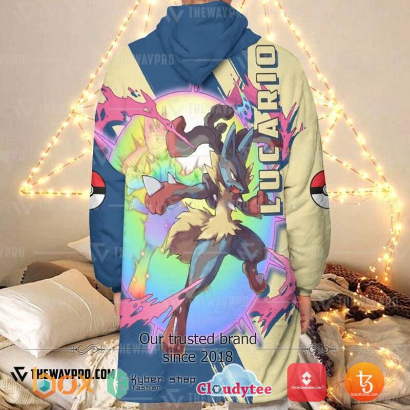 Pokemon Lucario Fleece Hoodie Blanket 3 Pokemon Lucario Fleece Hoodie Blanket 1 2