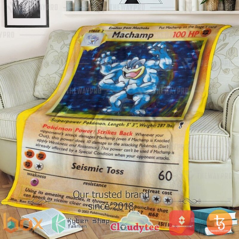 Pokemon Shadowless Holographic Machamp Blanket