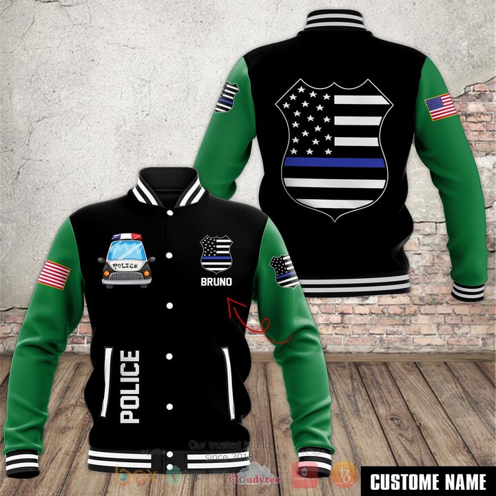 BEST Police American Logo Personalized 3D Baseball Jacket 2 Police American Logo Personalized Baseball Jacket 1