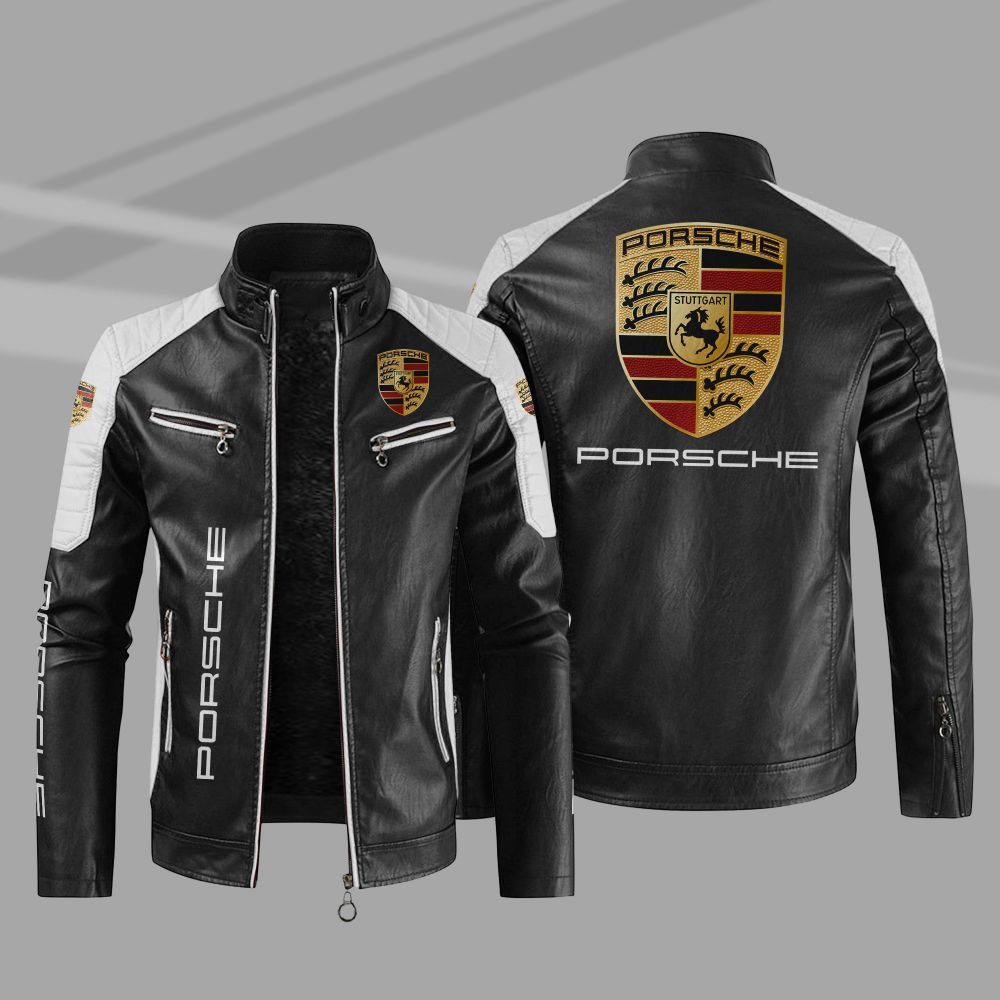 Porsche Car Motor Block Leather Jacket