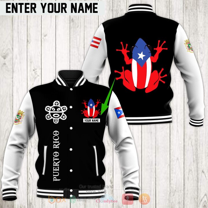 Puerto Rico Frog Personalized Baseball Jacket