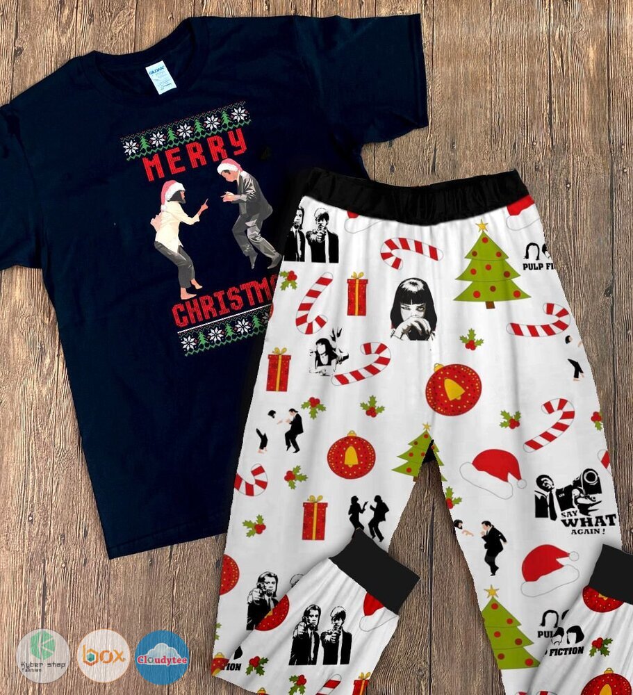 Pulp Fiction Movie Dance Merry Christmas short sleeves Pajamas Set