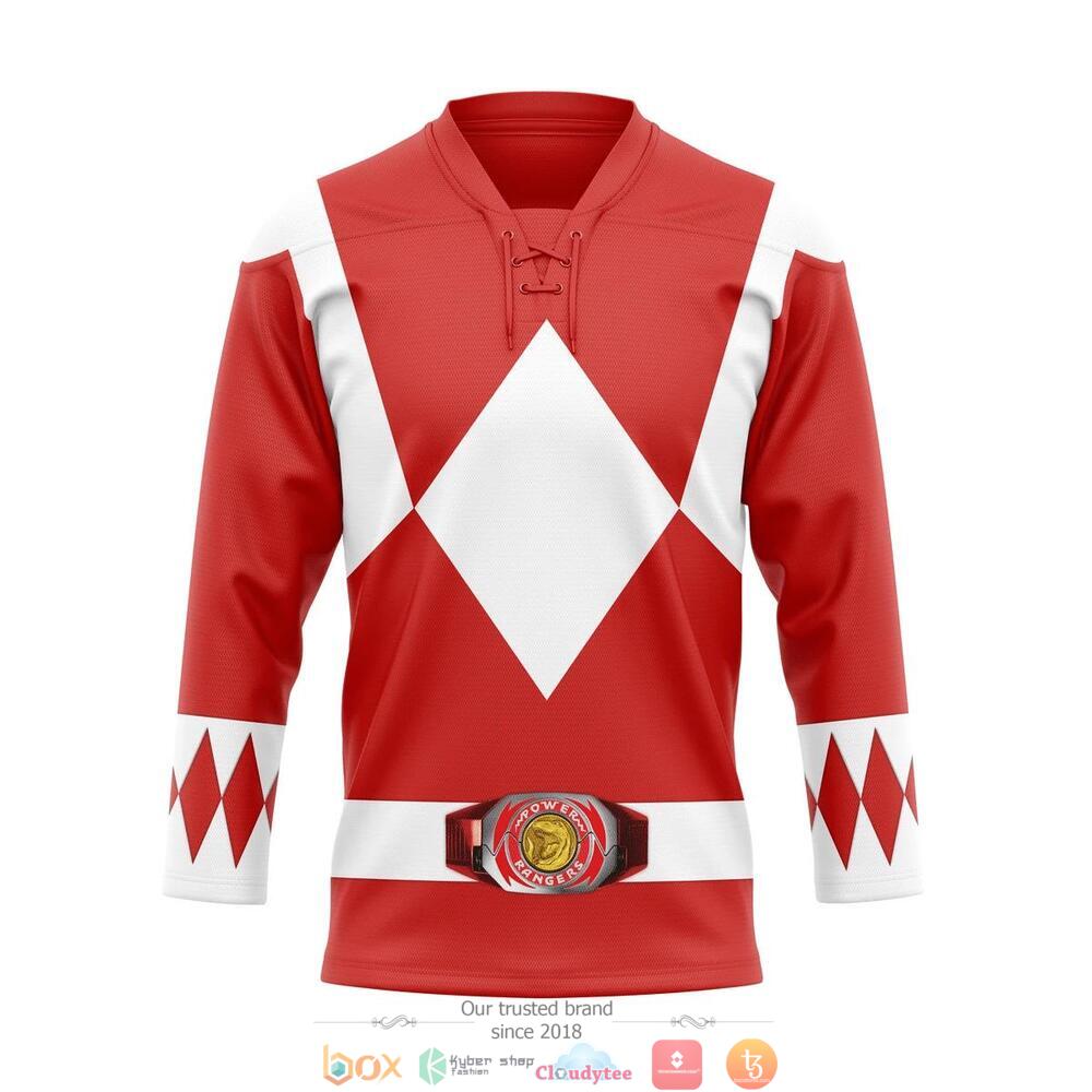 Red Mighty Morphin Power Ranger hockey jersey