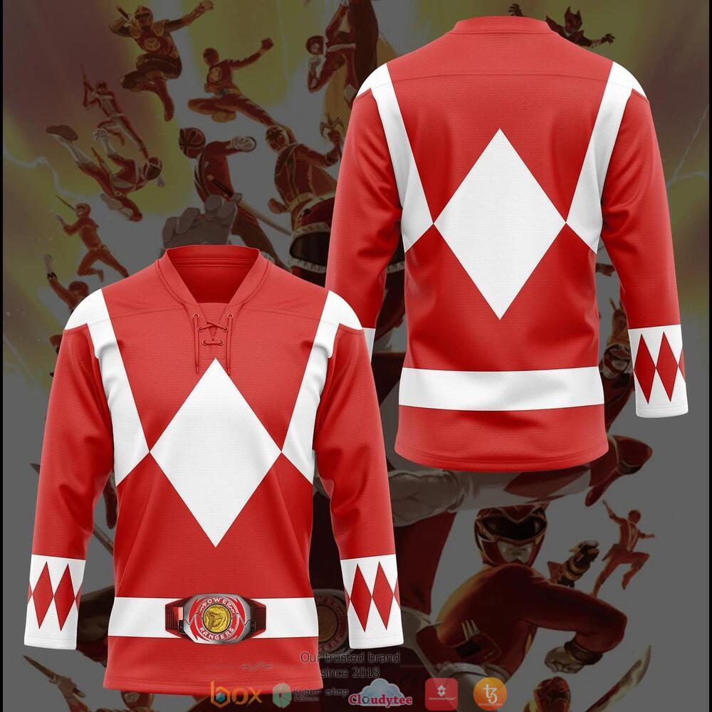 NEW Red Mighty Morphin Power Ranger hockey jersey 3 Red Mighty Morphin Power Ranger hockey jersey 1 2