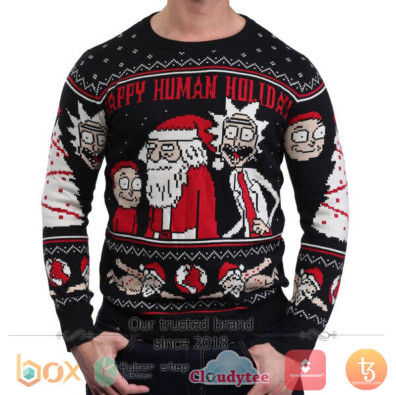 NEW Rick and Morty Happy Human Holiday Xmas Sweater 2 Rick and Morty Happy Human Holiday Christmas Sweater 1