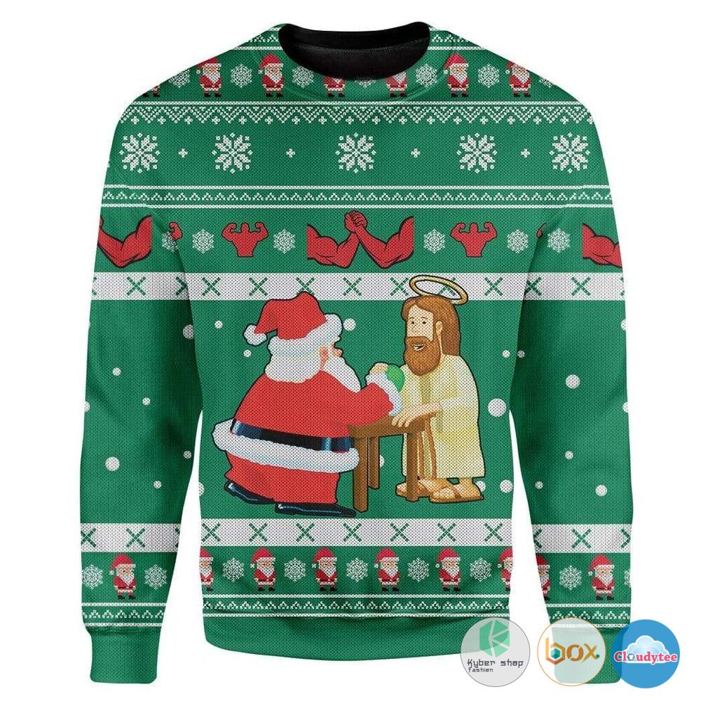 Santa And Jesus Christmas Sweater 2 Santa And Jesus Christmas Sweater 1