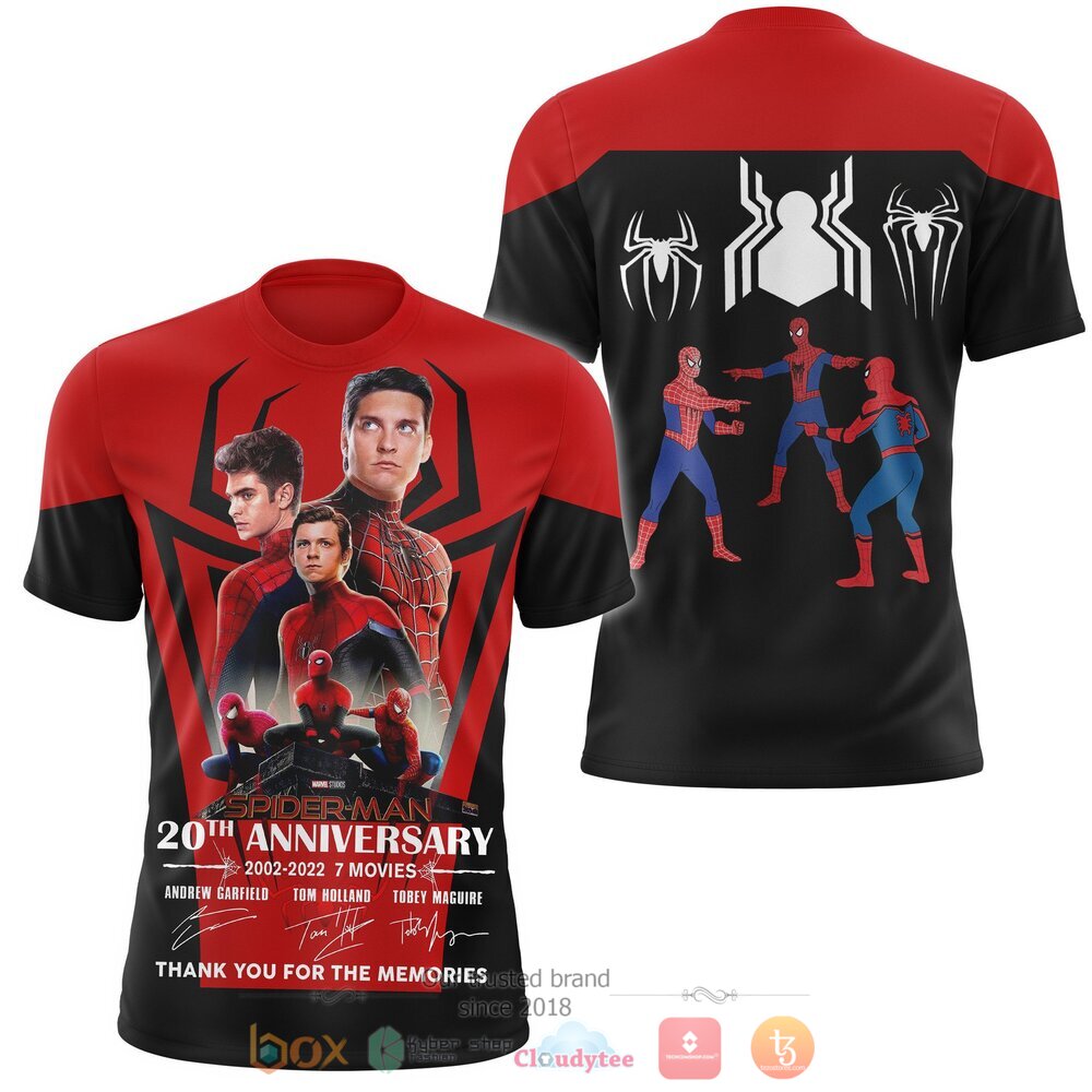 Spider Man 20th Anniversary thank you for the memories jersey shirt, hoodie 3 Spider Man 20th Anniversary thank you for the memories 3d shirt hoodie 1 2