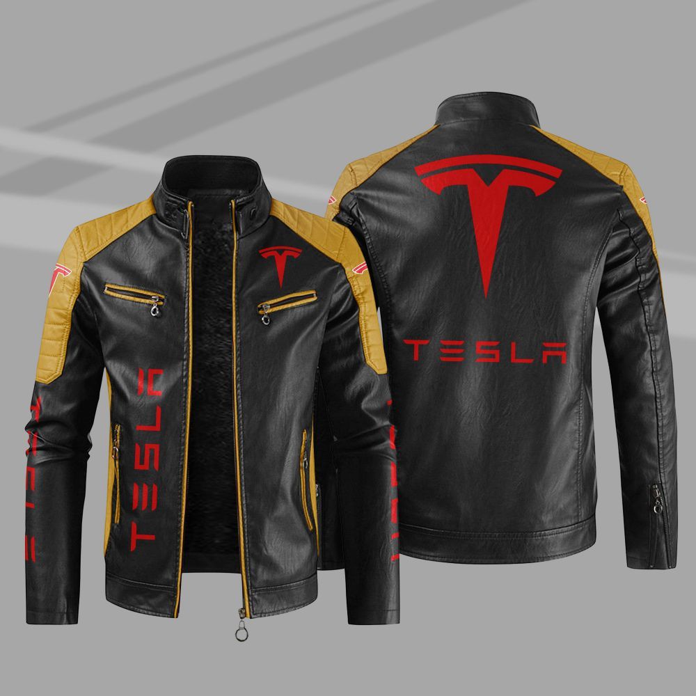 Tesla Car Motor Block Leather Jacket 1
