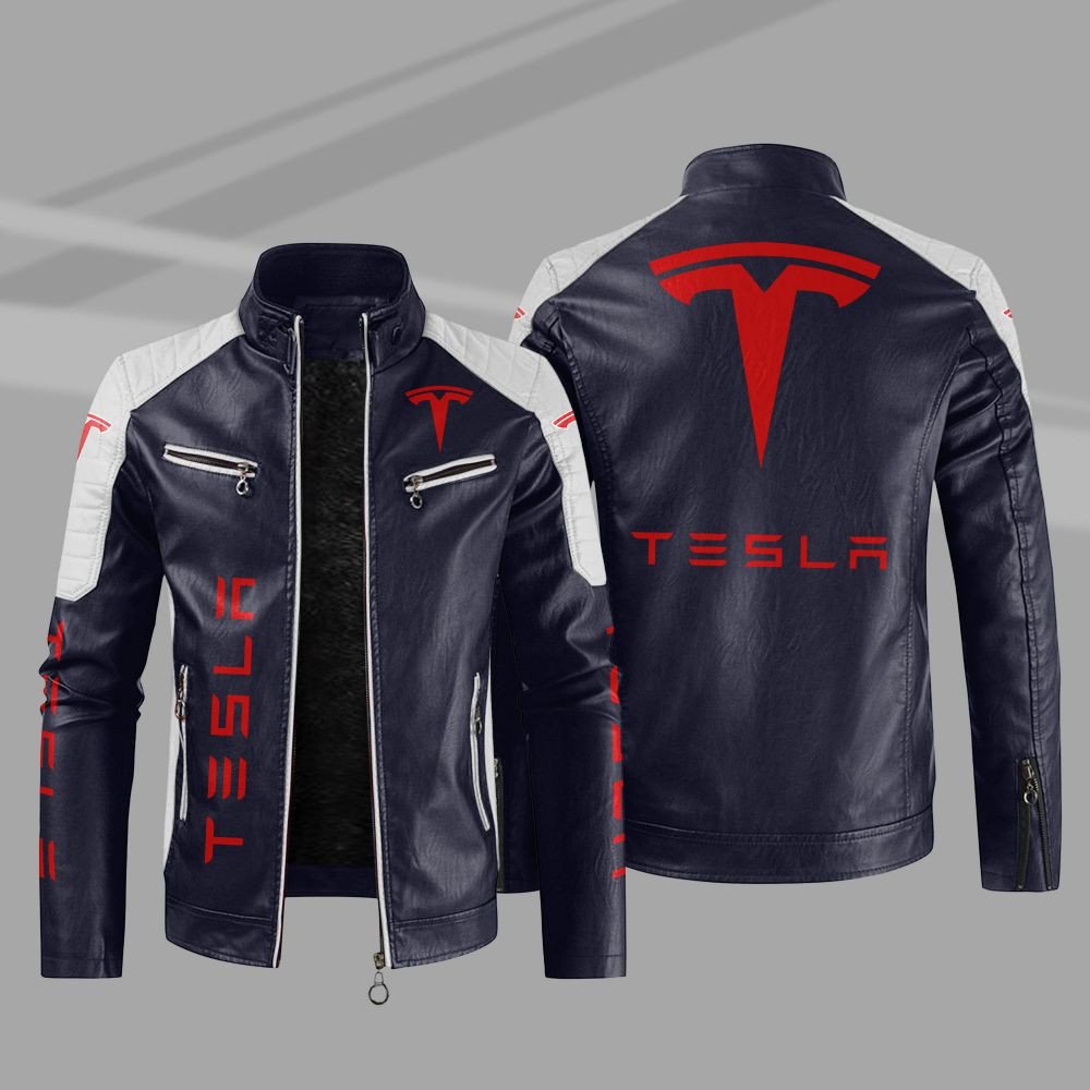 Tesla Car Motor Block Leather Jacket 3 Tesla Car Motor Block Leather Jacket 1 2