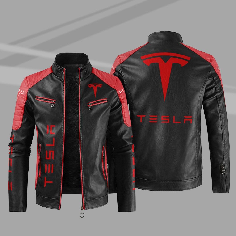 Tesla Car Motor Block Leather Jacket 4 Tesla Car Motor Block Leather Jacket 1 2 3