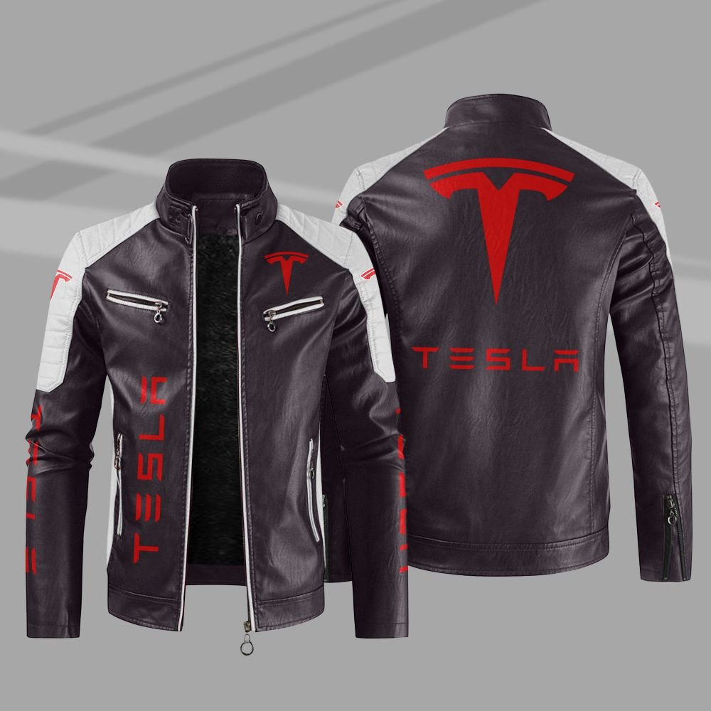 Tesla Car Motor Block Leather Jacket 5 Tesla Car Motor Block Leather Jacket 1 2 3 4
