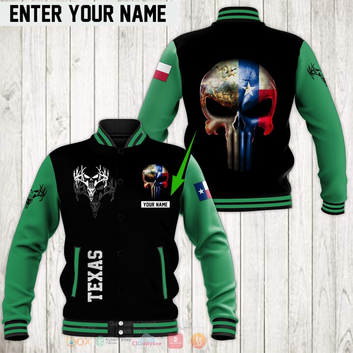 Texas Punisher Deer Skull Hunter Personalized Baseball Jacket
