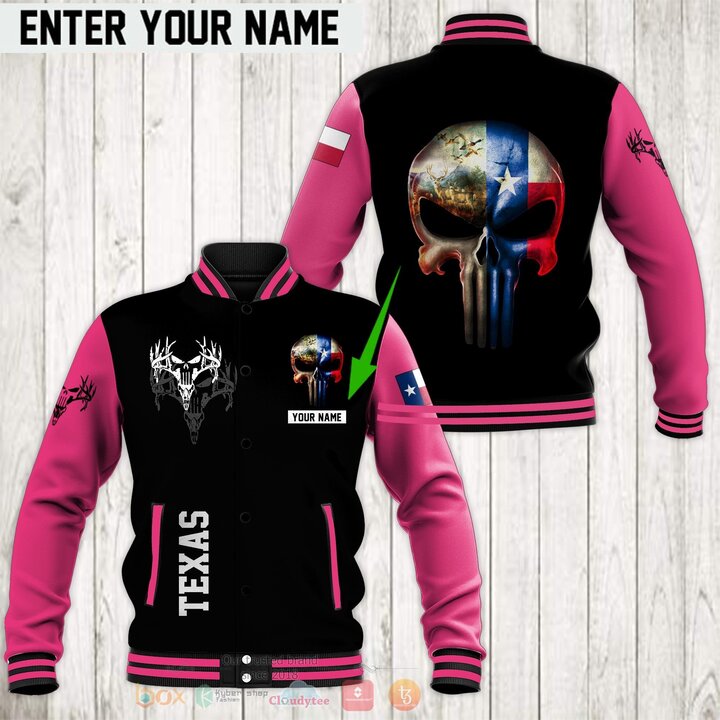 Texas Punisher Deer Skull Hunter Personalized Baseball Jacket 1 2 3 4 5 6