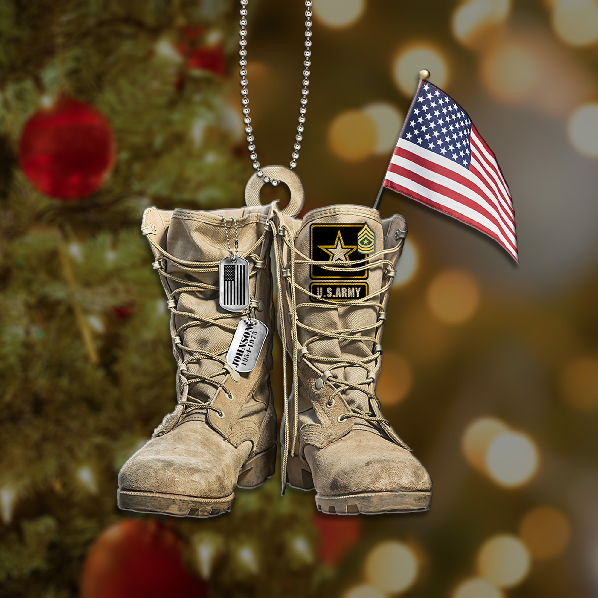 US ARMY Military Boots Personalized Custom Christmas Ornament 1