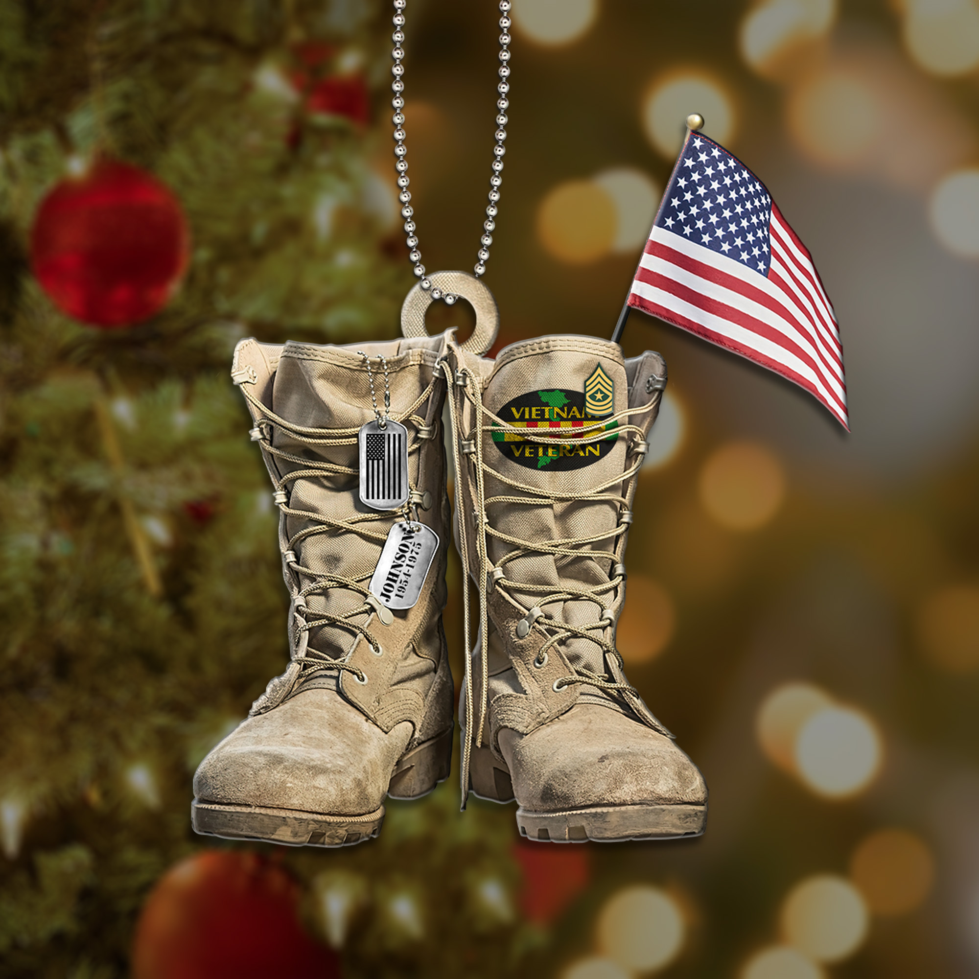 VIETNAM VETERAN Military Boots Personalized Custom Christmas Ornament