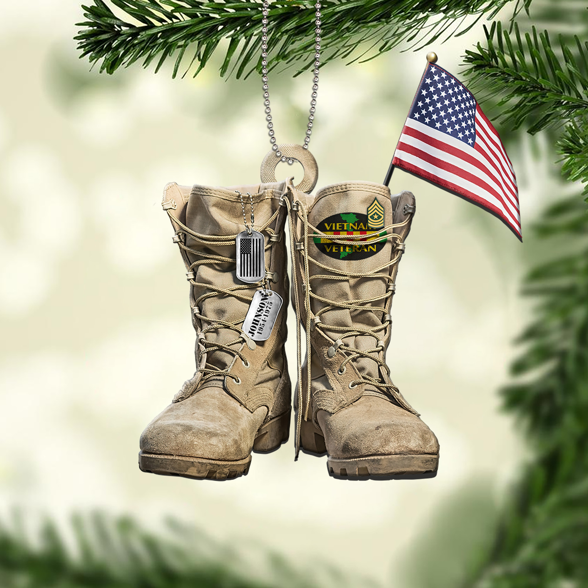 VIETNAM VETERAN Military Boots Personalized Custom Christmas Ornament 1