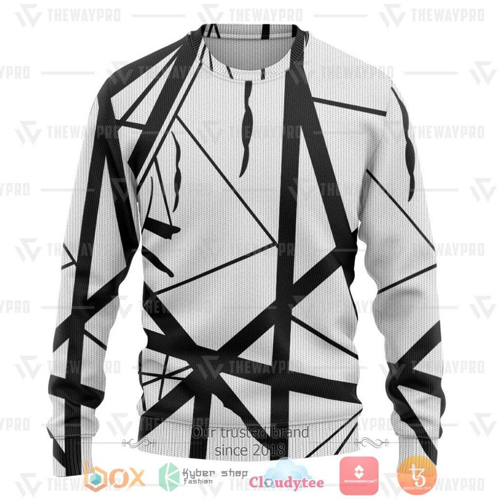 NEW White Frankenstrats String Merry Christmas Sweater 4 White Frankenstrats String Ugly Christmas Sweater 1 2 3
