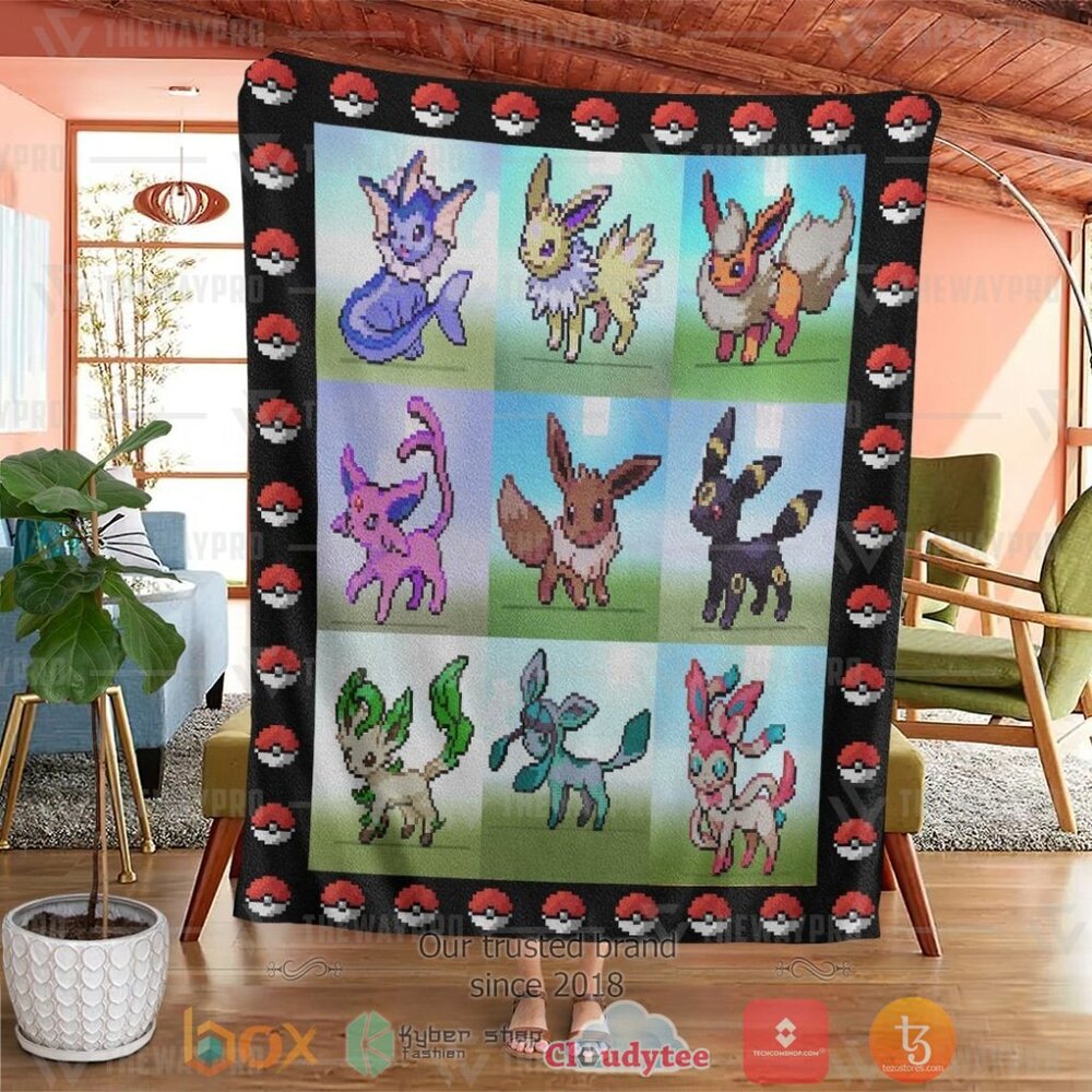 Anime PKM Pixel Eevee Custom Soft Blanket 1 2 3