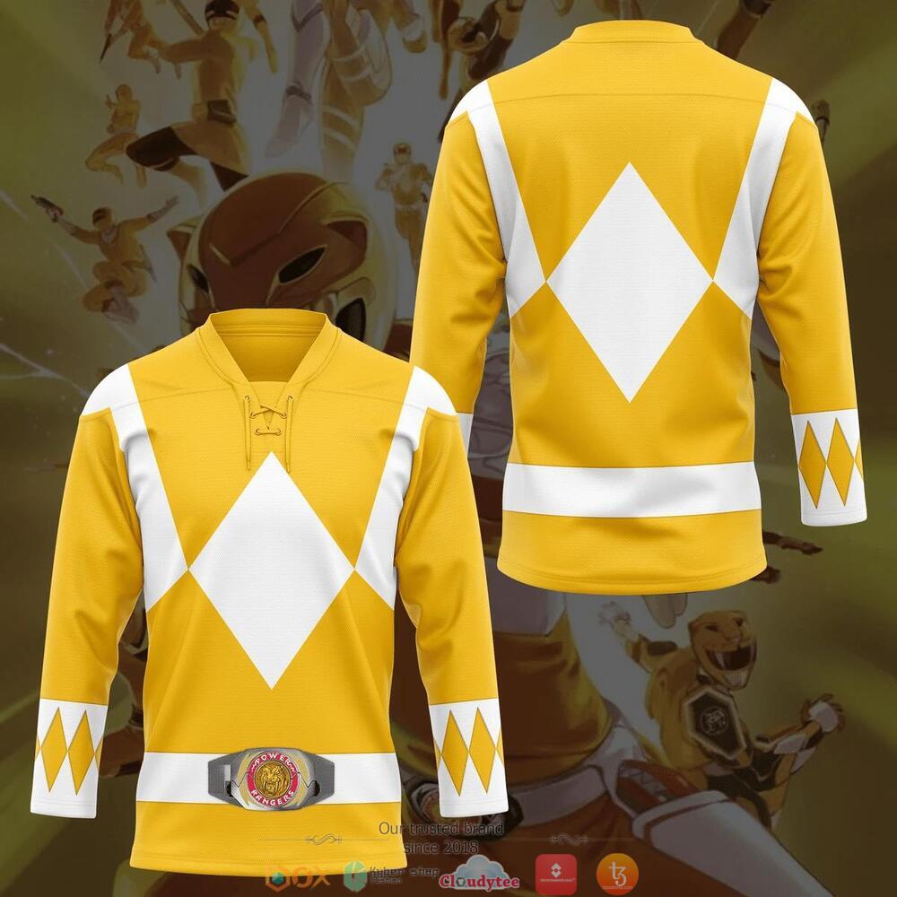 NEW Yellow Mighty Morphin Power Rangers hockey jersey 3 Yellow Mighty Morphin Power Rangers hockey jersey 1 2