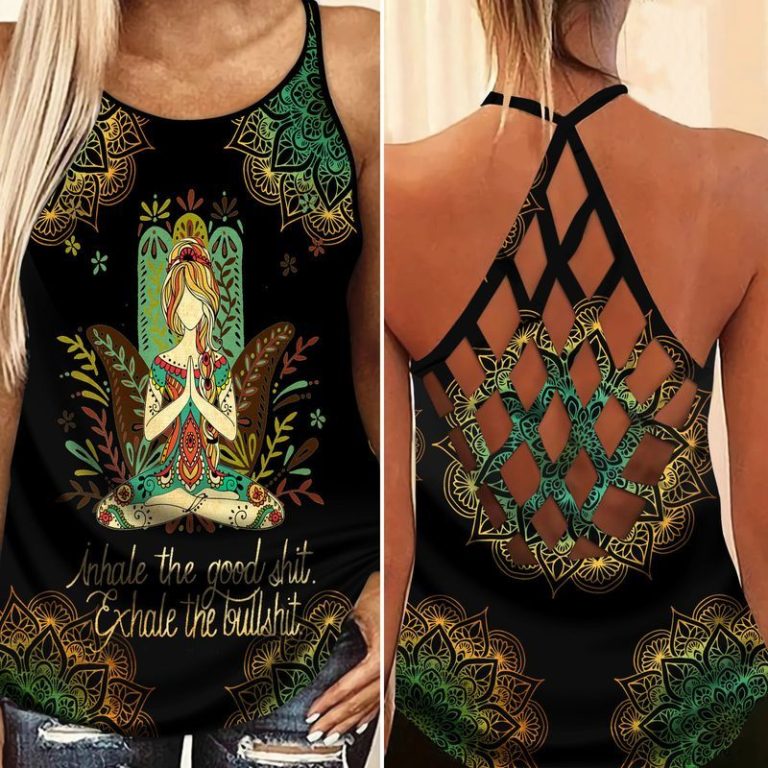 Yoga girl Exhale the bullshit criss cross tank top