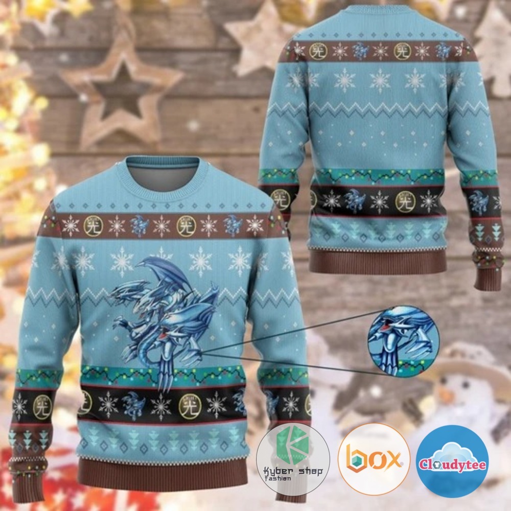 Yu Gi Oh Blue Eyes Ultimate White Dragon Custom Christmas Sweater 3 Yu Gi Oh Blue Eyes Ultimate White Dragon Custom Christmas Sweater