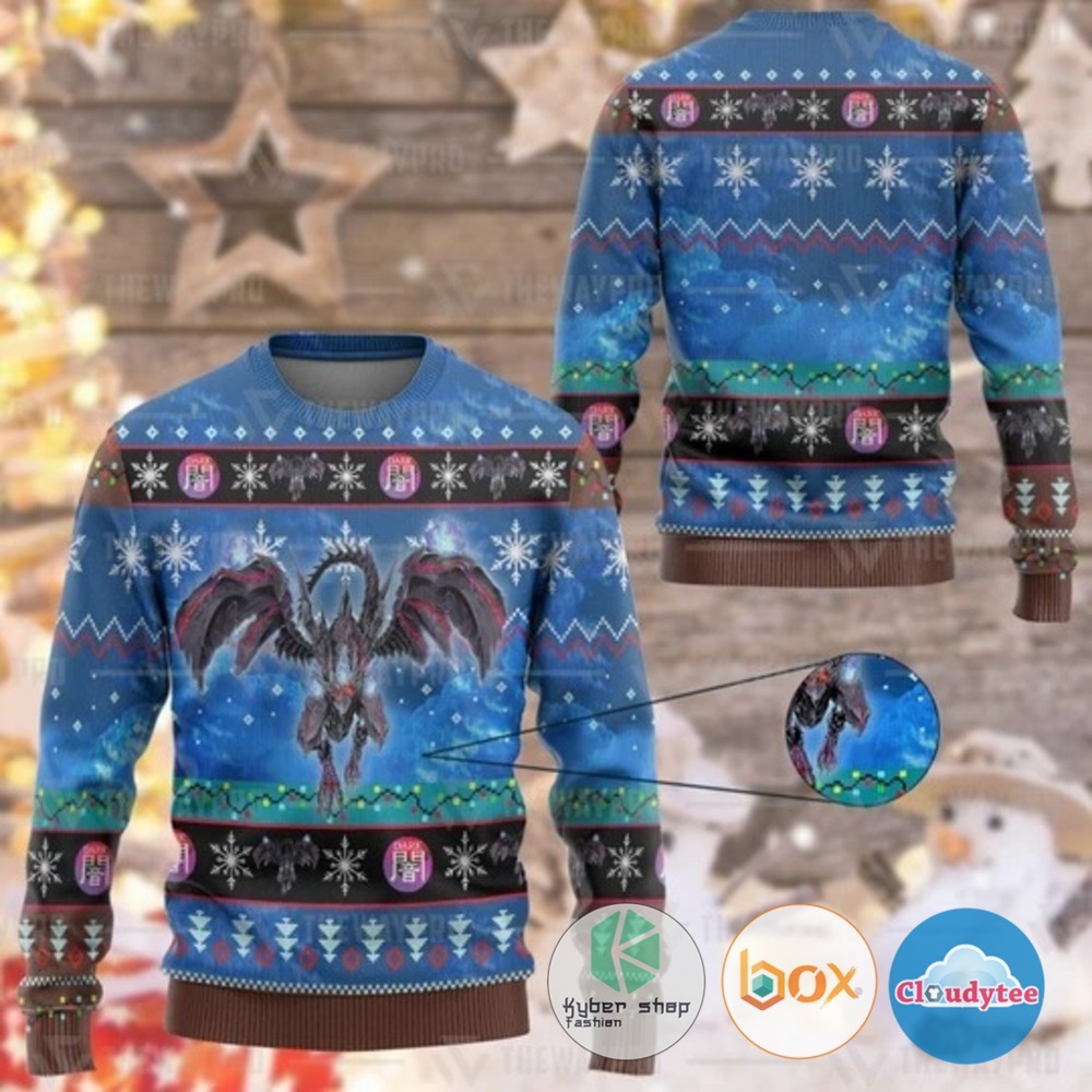 Yu Gi Oh Red Eyes Zombie Dragon Custom Christmas Sweater 2 Yu Gi Oh Red Eyes Zombie Dragon Custom Christmas Sweater
