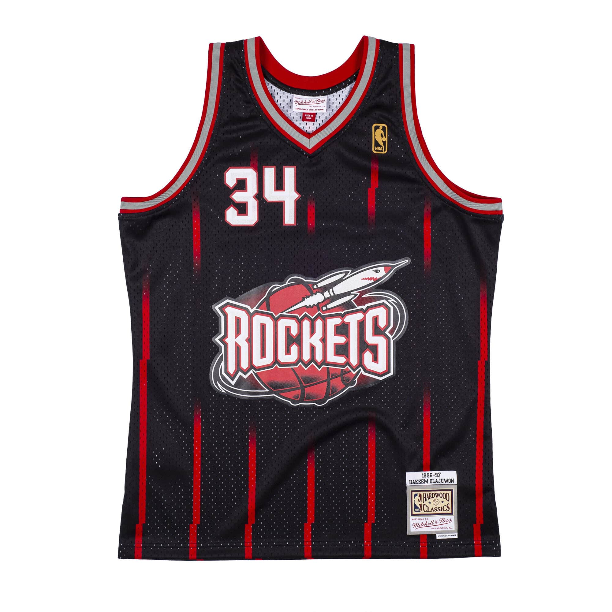 BEST Reload Hakeem Olajuwon Houston Rockets 1996-97 Basketball Team Jersey Shirt 4 smjycp19281 hroblck96hol 1