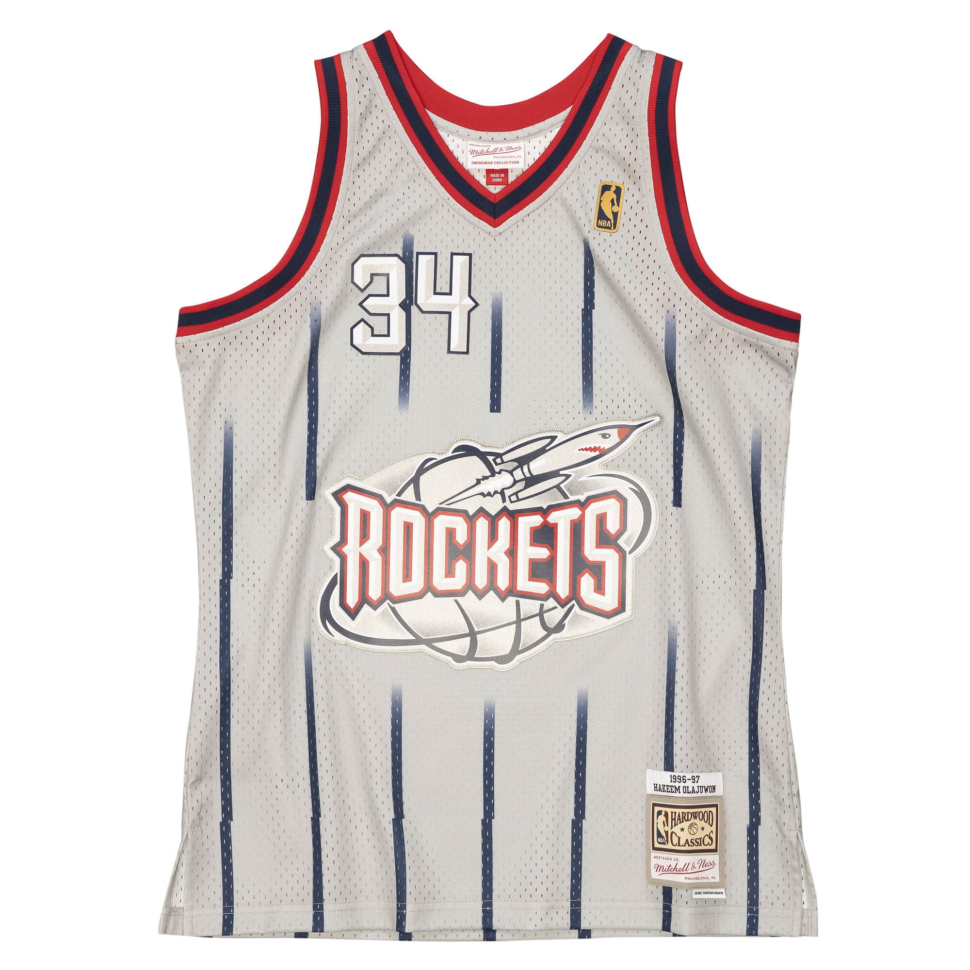 BEST Hakeem Olajuwon Houston Rockets 1996-97 Basketball Team Jersey Shirt 4 smjygs20126 hrogrey96hol 1 1