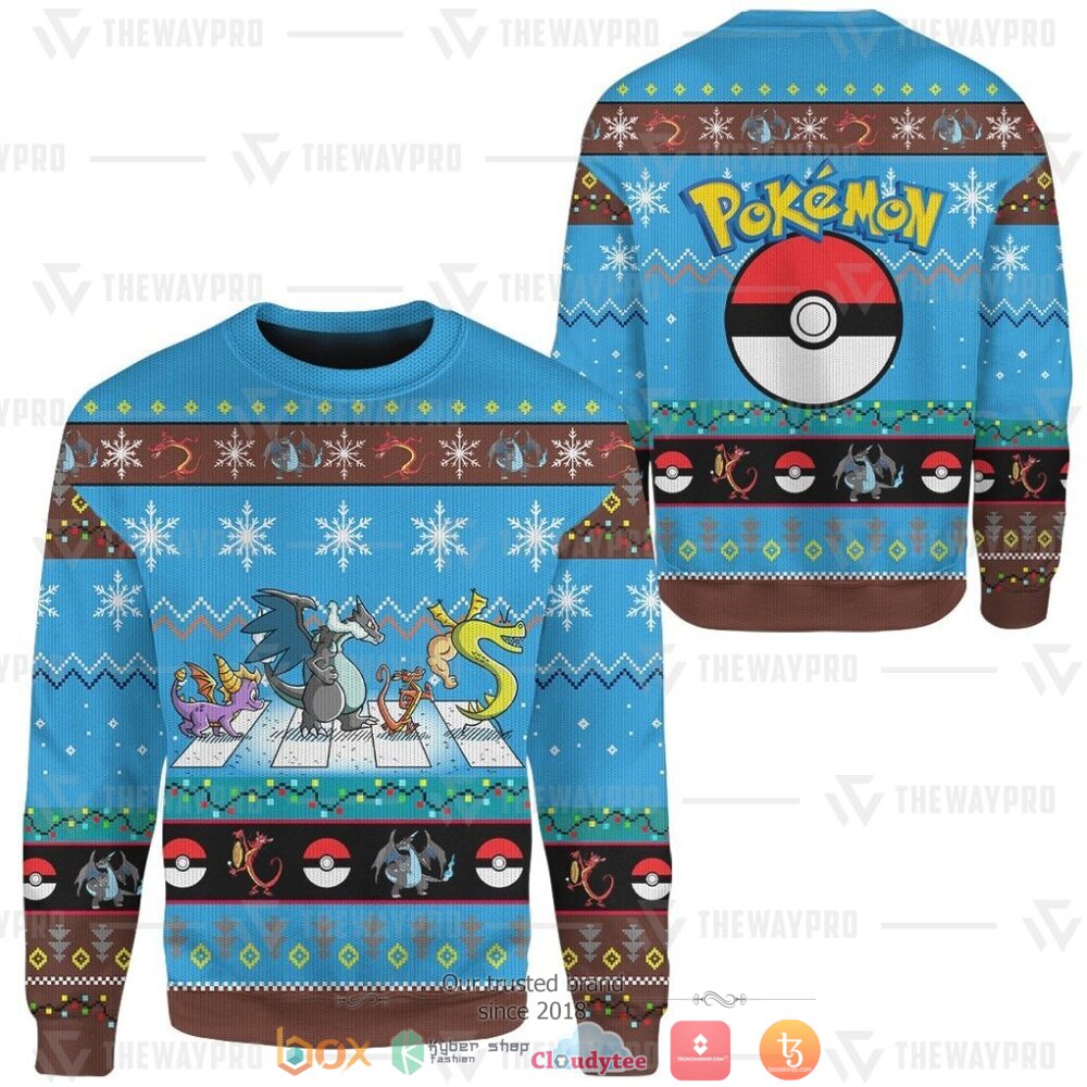 Anime Pokemon Dragons on Abbey Road Christmas Sweater 1 2 3 4 5