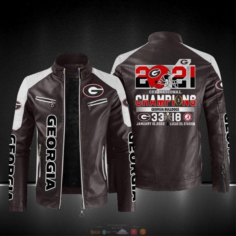 2021 CFP National Champions Georgia Bulldog block leather jacket 1 2 3