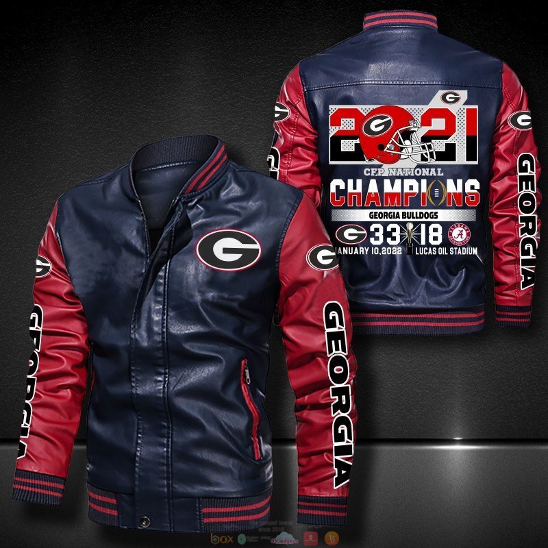 NEW 2021 National Championship Georgia Bulldogs bomber leather jacket 4 2021 National Championship Georgia Bulldog bomber leather jacket 1 2 3