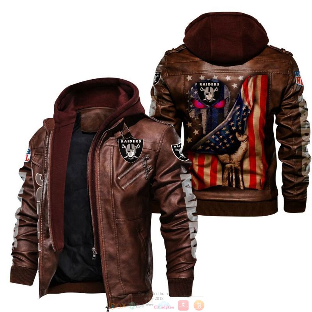 NFL Oakland Raiders American Flag Leather Jacket 2 NFL Oakland Raiders American Flag Leather Jacket 1