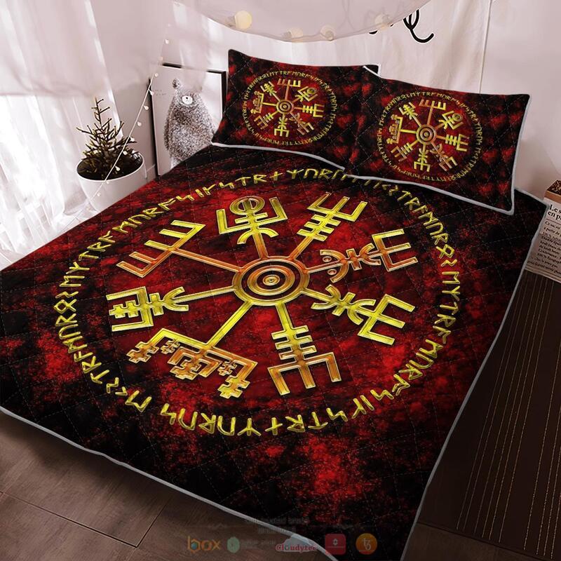 Viking Vegvisir And Rune Quilt Bedding Set 1