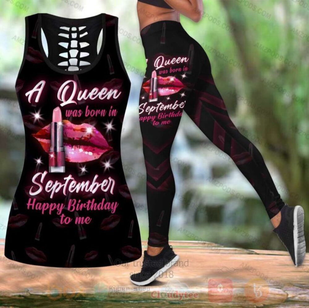 BEST A Queen Was Born In September Happy Birthday To Me Leggings, Criss Cross Tank Top 3 A Queen Was Born In September Happy Birthday To Me Tank Top Leggings 1 2