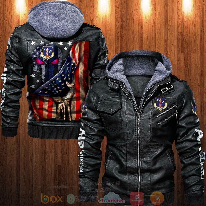 Air National Guard Punisher Skull American Flag Leather Jacket