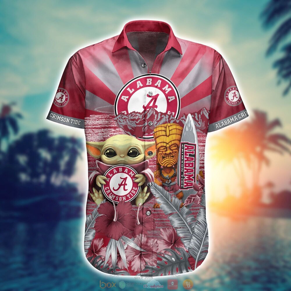 Alabama Crimson Tide Baby Yoda NCAA Hawaiian Shirt, Shorts 2 Alabama Crimson Tide NCAA Baby Yoda Hawaiian Shirt Shorts 1