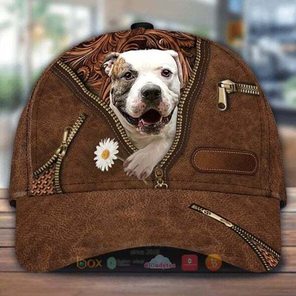 American Bulldog Holding Daisy Cap Hat