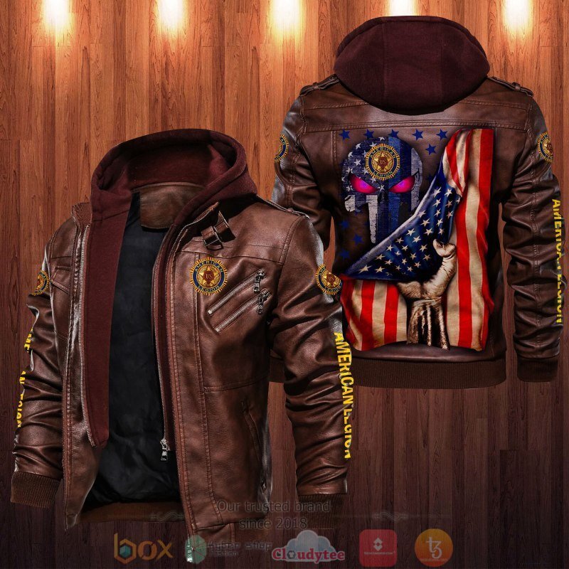 BEST American Legion Punisher Skull American Flag 2D Leather PU Jacket 2 American Legion Punisher Skull American Flag Leather Jacket 1