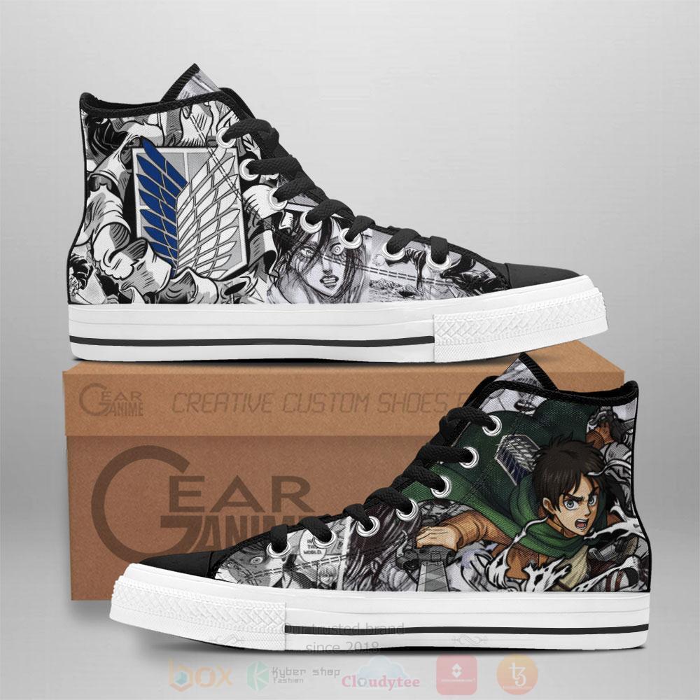 Anime Attack On Titan Eren Fighting High Top Canvas Shoes