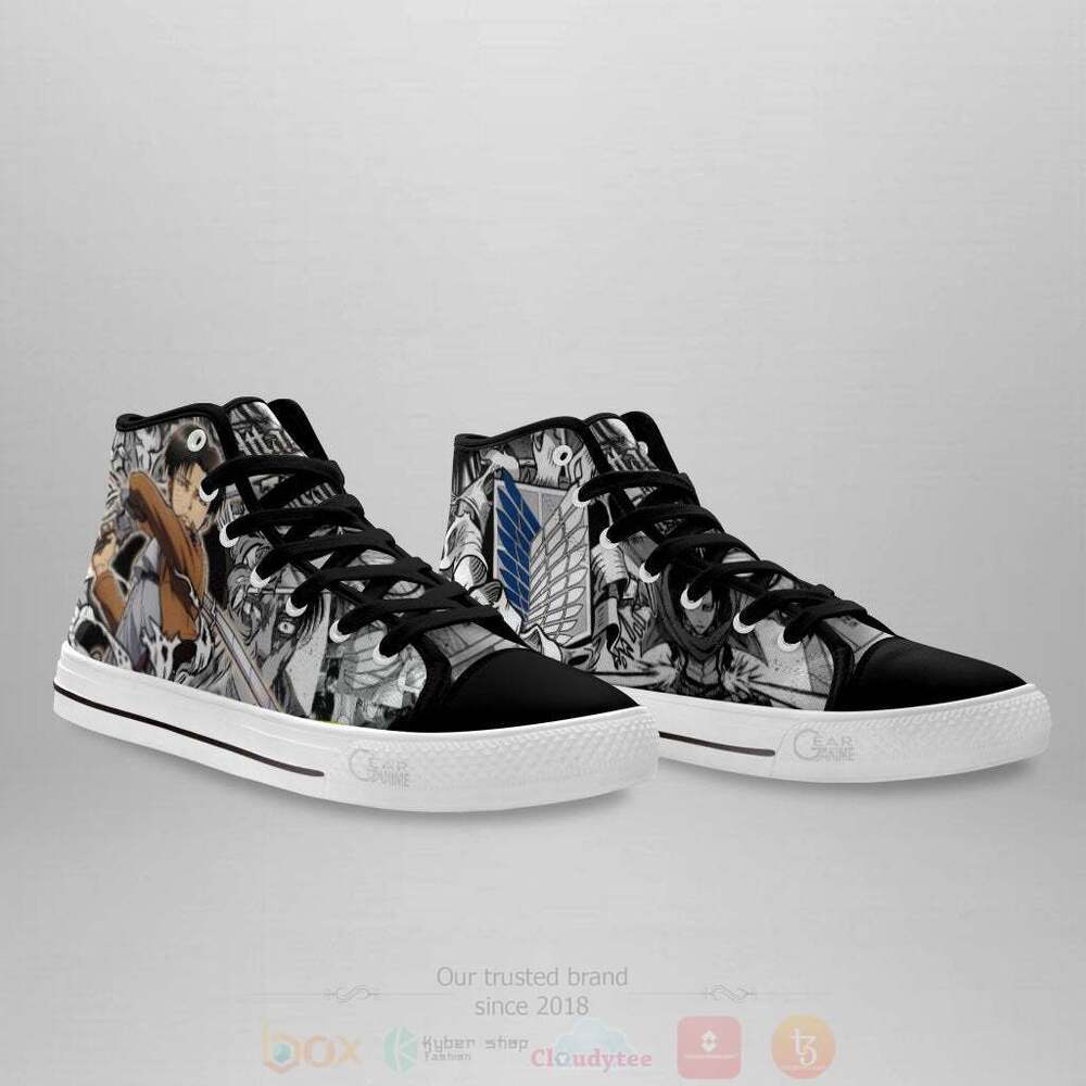 BEST Anime Attack On Titan Levi Ackerman High Top Shoes 3 Anime Attack On Titan Levi Ackerman High Top Canvas Shoes 1 2