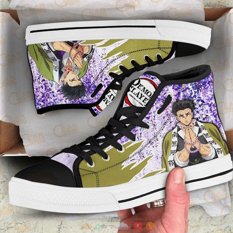 Anime Demon Slayer Gyomei Himejima Canvas high top shoes Wisteria Style 1