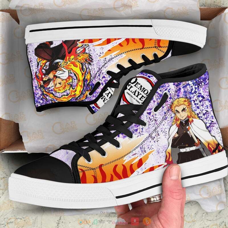 Anime Demon Slayer Kyojuro Rengoku Canvas high top shoes Wisteria Style 1