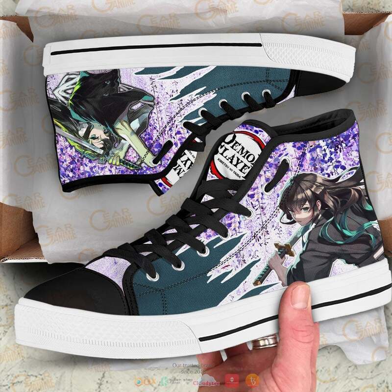 Anime Demon Slayer Muichiro Tokito Canvas high top shoes Wisteria Style 1