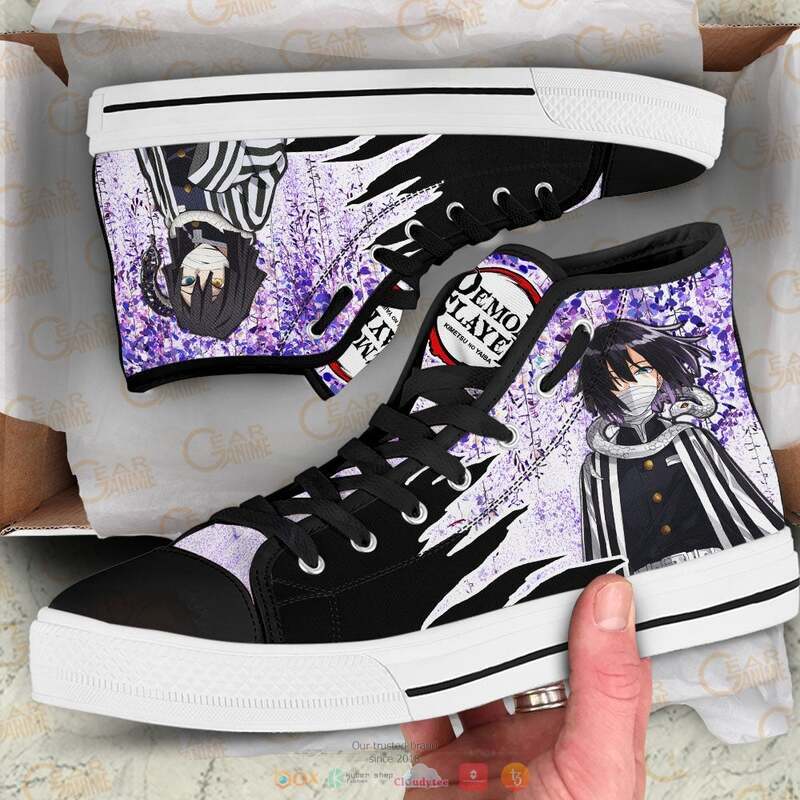 Anime Demon Slayer Obanai Iguro Canvas high top shoes Wisteria Style 1