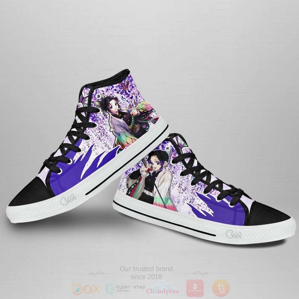 BEST Anime Demon Slayer Shinobu Kocho High Top Shoes 3 Anime Demon Slayer Shinobu Kocho High Top Canvas Shoes 1 2