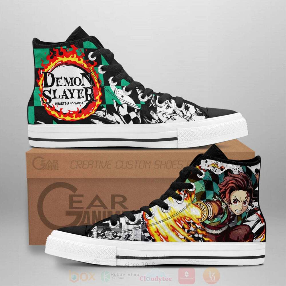 Anime Demon Slayer Tanjiro Fire High Top Canvas Shoes