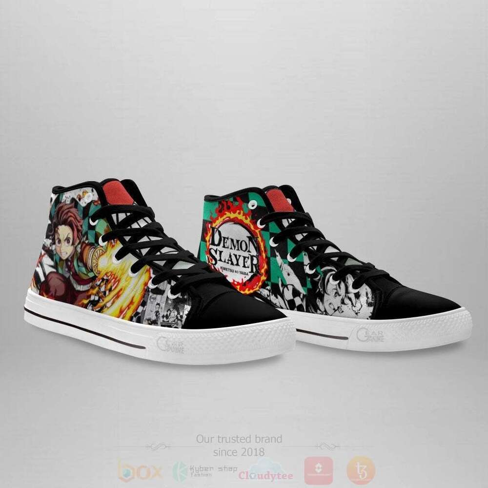 Anime Demon Slayer Tanjiro Fire High Top Canvas Shoes 1
