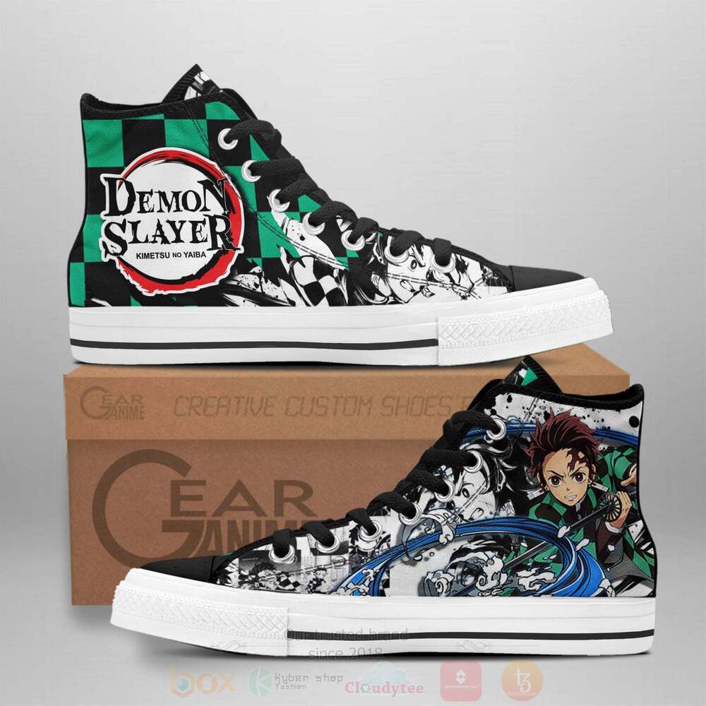 Anime Demon Slayer Tanjiro Water High Top Canvas Shoes