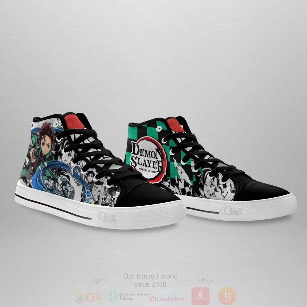 BEST Anime Demon Slayer Tanjiro Water High Top Shoes 3 Anime Demon Slayer Tanjiro Water High Top Canvas Shoes 1 2