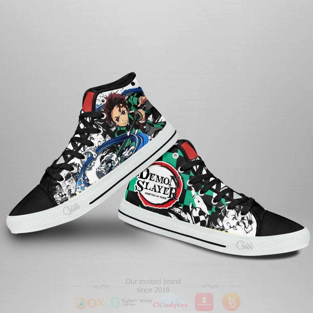 BEST Anime Demon Slayer Tanjiro Water High Top Shoes 4 Anime Demon Slayer Tanjiro Water High Top Canvas Shoes 1 2 3